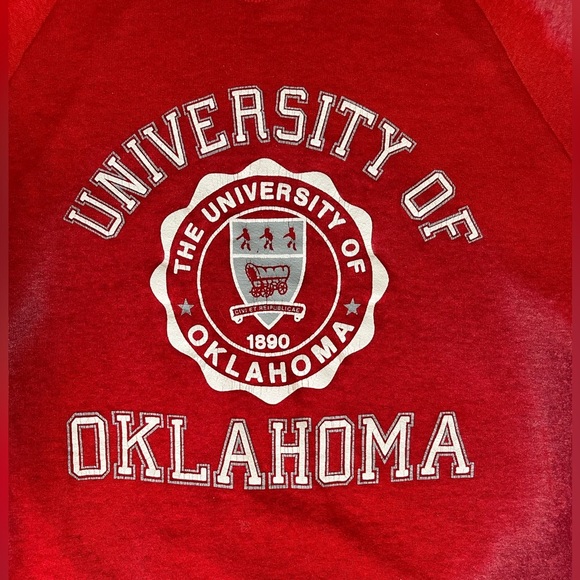 University of Oklahoma Red Sweater with distressed tie dye look - Picture 6 of 7